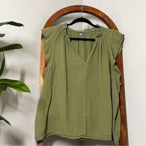 Old Navy XXL Olive Green Crinkle 100% Cotton Gauze Blouse Top